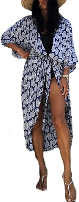 Bsubseach Stylish Tie Dye Open Front Long Kimono Swimsuit Cover up for Women