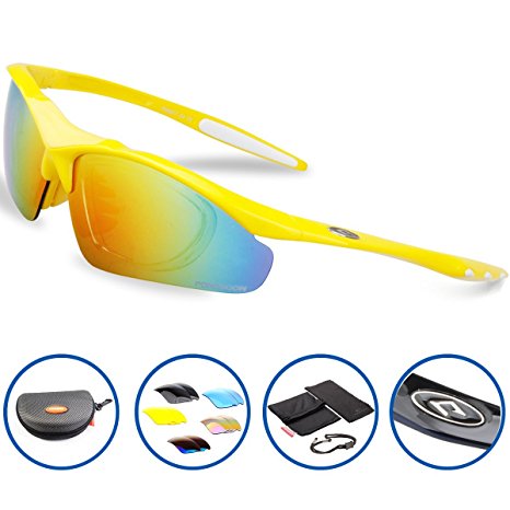 Ponosoon Sports Sunglasses Polarized with 5 Set Interchangeable Lenses for Cycling 0817