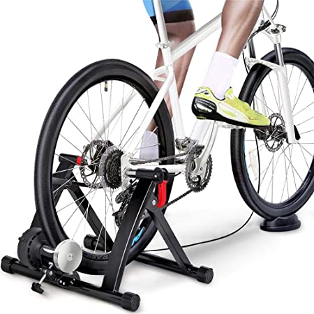 Yaheetech Magnetic Turbo Trainer with Inertia Wheel, Foldable Indoor Bike Trainer, 6 Cycle Gear Variable Resistance Wire Controlled,Noise Reduction/Iron Frame,for Road and Mountain Bicycles