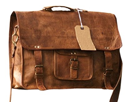 Phoenix Craft Vintage Genuine Leather Laptop Briefcase messenger satchel bag 18x3x6 Inches Brown …