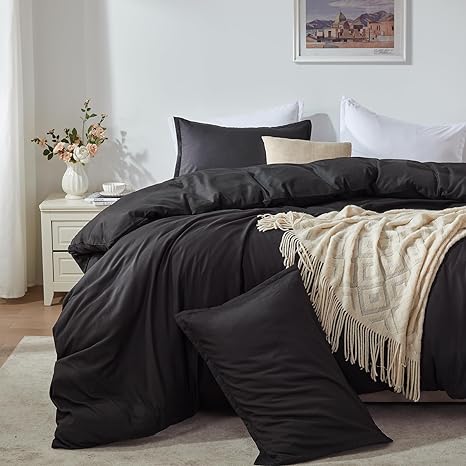 Cosybay Duvet Cover Queen- Soft Black Queen Duvet Cover Set, 3 PCS- 1 Queen Duvet Cover (90"x90") with Zipper Closure and 2 Pillow Shams- Machine Washable (No Comforter)