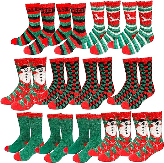 Gilbins 12 Pair, Holiday Christmas Socks, 12 Different Designs,Cheerful Messages For The Holidays, Women Size 9-11