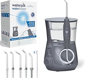 Waterpik Ultra Professional Waterflosser Fixed Oral Irrigator with 7 Attachments, Pressure Range from 0.7-7 Bar Adjustable via 10 Pressure Settings, Integrated Timer, Grey (WP-667EU) | Pack of 1