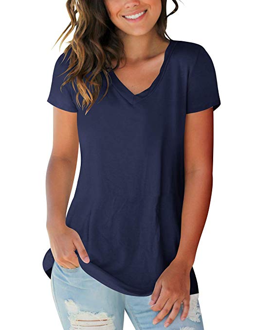 Womens Tops V Neck Tee Casual Short Sleeve and Long Sleeve T Shirts