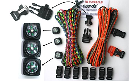 X-cords Paracord Bracelet Kit with Fire Starter Buckle-compass-buckles-whistle Buckles and Instructions A Prepper Must Have