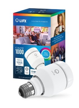 LIFX Color 1000 A19 Wi-Fi Smart LED Light Bulb, Adjustable, Multicolor, Dimmable, No Hub Required, Works with Alexa