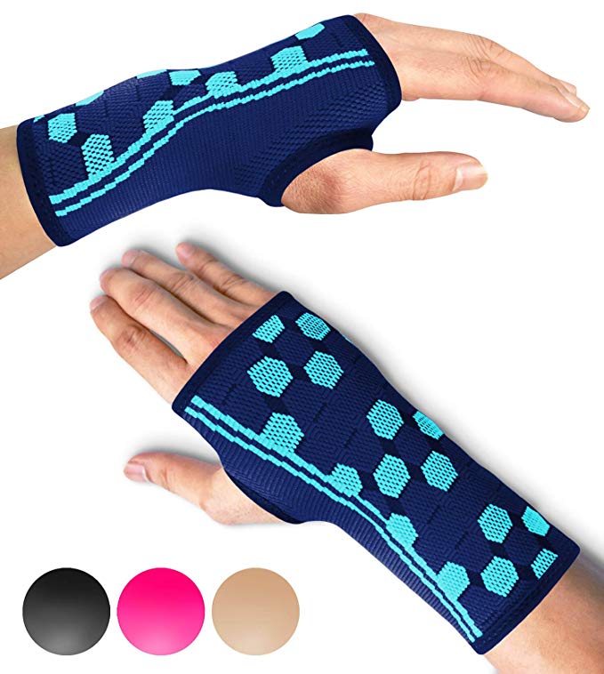 Sparthos Wrist Support Sleeves by (Pair) – Medical Compression for Carpal Tunnel and Wrist Pain Relief – Wrist Brace for Men and Women – Made from Innovative Breathable Elastic Blend