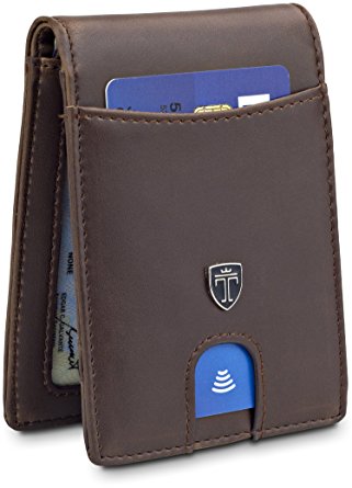 TRAVANDO Slim Wallet for Men „DENVER“ – RFID Blocking – Quick-Pull Strap – Bill Compartment – Vintage Design – ID Window - Front Pocket Minimalist