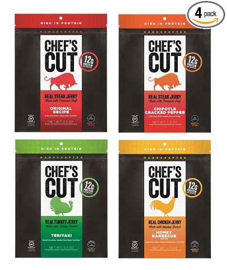 Chef's Cut Gluten Free Real Beef, Chicken, and Turkey Jerky, Variety Pack, 2.5 Ounce (Pack of 4)