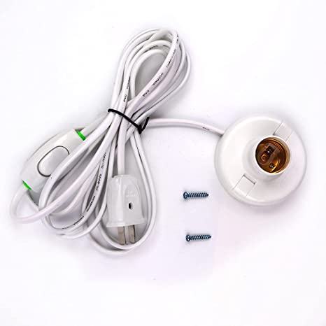 1pcs White Hanging Light Cord E27 Light Bulb Socket to 2-Prong with On/Off Switch