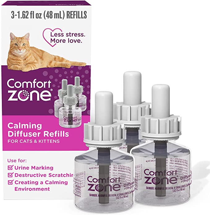 Comfort Zone Cat Calming Diffuser Refill Reduces Anxiety, Scratching, Spraying and Hiding, Vet Recommended to De-Stress Your Cat, 3 Pack Refill (48ml) 90 Day Use