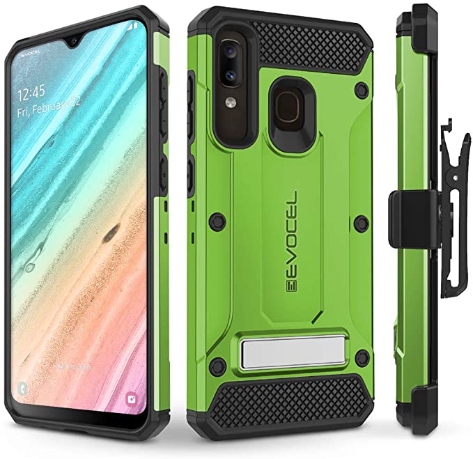 Evocel Galaxy A20 Case Explorer Series Pro with Glass Screen Protector and Belt Clip Holster for The Samsung Galaxy A20, Green