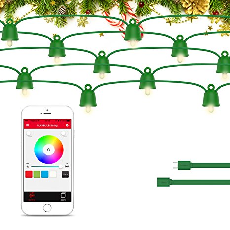 PLAYBULB 16ft/5m Waterproof Smart Led Extension Pack String Lights, Color Changing LED Lighting Chains Conrtol via Smartphone App, USB / Battery Powered - for Xmas, Wedding, Patio, Christmas, Party,