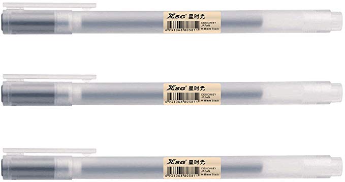 Updated 3Pcs Black Muji Pen 0.38mm，Quick-Drying Ink 0.38 mm Extra Fine Point Pens Rollerball Pens (Black Ink) …