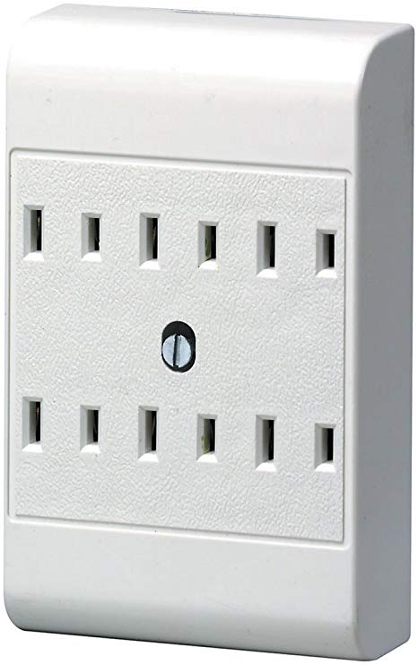 Leviton 49687-W 15 Amp, 125 Volt, 2-Wire, 6-Outlet Adapter, White