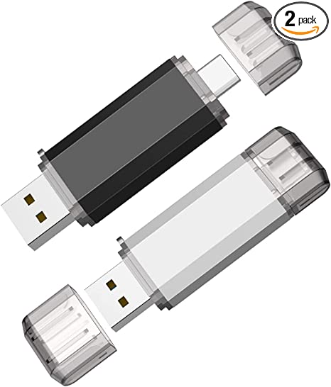 Vansuny 2 Pack 64GB USB C Flash Drive 2 in 1 OTG USB 3.0   USB C Memory Stick with Keychain Dual Type C USB Thumb Drive Photo Stick Jump Drive (Black and Silver)