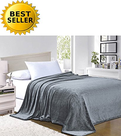 Elegant Comfort® #1 Fleece Blanket on Amazon - Super Silky Soft - SALE - All Season Super Plush Luxury FLEECE BLANKET Full/Queen Gray