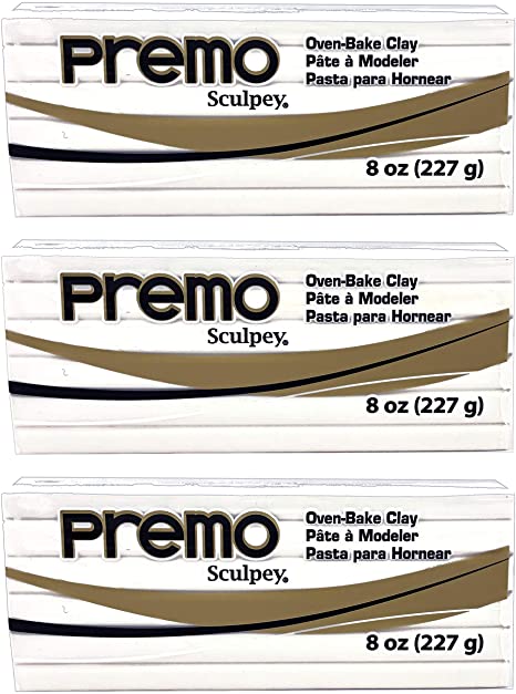 Premo Sculpey Polymer White Clay - Oven-Baked Clay 8 Ounce Pack of 3
