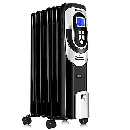 COSTWAY Portable Oil Filled Radiator Space Heater Electric Heaters Radiator Heater with Digital Controls for Indoor use,1500W