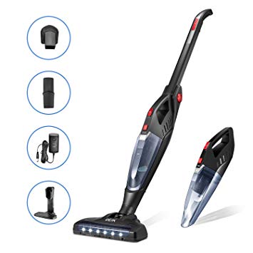 Cordless Vacuum Cleaner, 2 in 1 Stick Vacuum Cleaner, 8000 Pa MAX Lightweight Foldable Vacuum with Corner Lighting, 2200mAh Rechargeable Li-ion Battery, for Pet Hair and Car, Deik (Black)