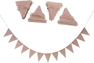 48 PCS Pennant Flags Banner DIY Triangle Flag Vintage Jute Hessian Burlap Linen Bunting Banner for Wedding Party Holiday Celebration Decoration