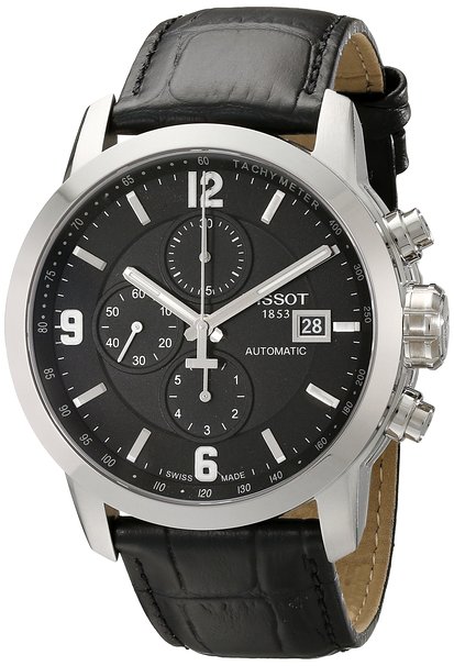 Tissot Men's T0554271605700 PRC 200 Stainless Steel Automatic Watch with Black Leather Band
