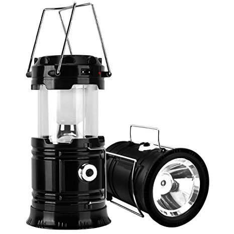 CAMPING LAMP, with 6 LED Bulbs-Retractable & Solar Charging & Charger(Includ) & Portable Lamp & Mobile Power Supply(Not Includ USB Charging Line) , Black