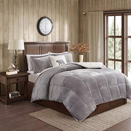 Woolrich Alton Twin Size Bed Comforter Set - Grey, Ivory, Reversible Solid – 3 Pieces Bedding Sets – Ultra Soft Plush to Sherpa Bedroom Comforters