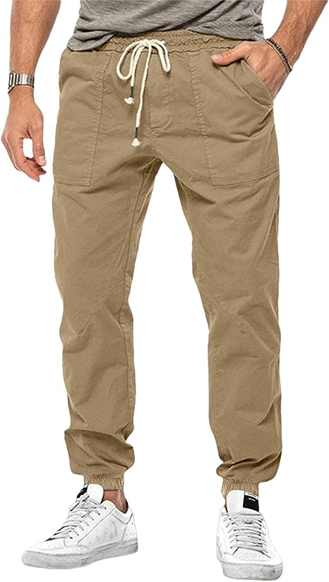 VANVENE Mens Cargo Trousers Work Jogger Causal Cotton Lightweight Elastic Waist Chino Pants M-4XL