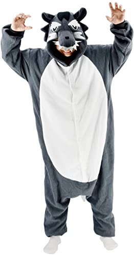 vavalad Wolf Pajamas Adult Plus One Piece Cosplay Halloween Animal Halloween Costume for Women Men