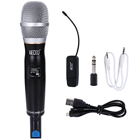 TONOR Pro UHF Wireless Handheld Vocal Microphone Audio Cable USB Charge, Dynamic Microphone Mic for Indoor Karaoke Recording Meeting Outside Stage, Party, Wedding Entertainment Activity