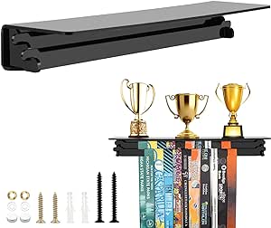 Cosmos Acrylic Medal Display Holder Trophy Shelf Organizer Medal Award Display Hanger Rack & Trophies Cup Display Wall Mount Floating Shelf for Sport Awards Running Marathon Athletes