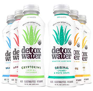 detoxwater Bioactive Aloe Water Sampler Pack 16 Fluid Ounces, Pack of 6