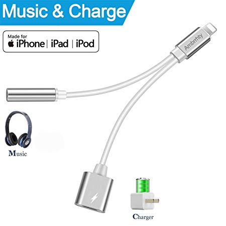 Headphone Adapter to 3.5 mm Eardphone Jack Compatible with PhoneX Charge Connection Converter Audio Adapter for iPhone 7/7Plus 8/8Plus/X,Support Music Control Charger Support iOS11 or Later (White)