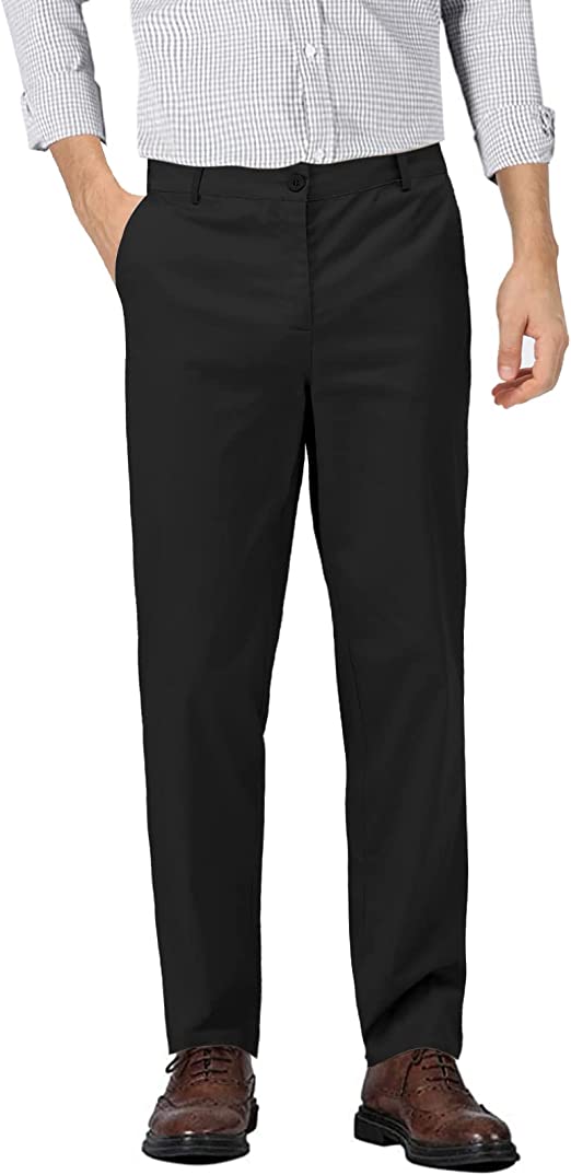 Litthing Men's Straight-Fit Wrinkle-Resistant Elastic Waist Men's Casual Stretch Flat-Front Pant