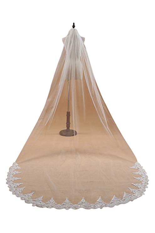 Babyonline White Ivory Lace Edge Cathedral Length Wedding Bridal Veil Comb