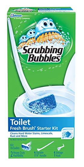 Scrubbing Bubbles Toilet Fresh Brush Starter Kit - 1 Handle, 2 Heavy Duty Pad Refills, 1 Storage Hook