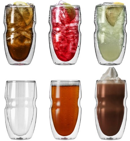 Ozeri Serafino Double Wall Insulated Iced Tea and Coffee Glasses 16-Ounce Set of 6