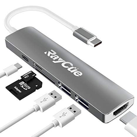 USB C Hub, USB C to HDMI Hub, USB C SD Card Reader, 6 in 1 Type C Hub with 4K HDMI Output, 2 USB3.0 Ports, SD/TF Card Reader and PD for MacBook/MacBook Pro, Chromebook Pixelbook, DELL XPS, etc.