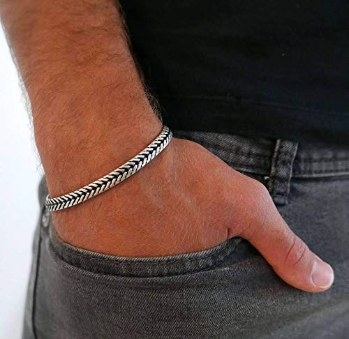 Handmade Cuff Chain Bracelet For Men Made Of Silver Plated Brass By Galis Jewelry - Silver Bracelet For Men - Cuff bracelet For men - Jewelry For Men - Fits 7"-8" Wirst Sizes