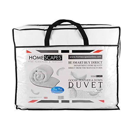 Homescapes - Luxury White Goose Feather & Down Duvet - 4.5 Tog - King Size - 100% Cotton Anti Dust Mite & Down Proof Fabric - Anti allergen - Box Baffle Construction - Washable at Home range