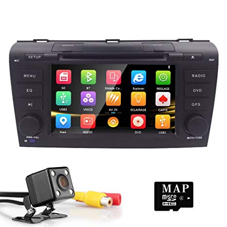 HIZPO fit for Mazda3 Mazda 3 In Dash Car DVD Radio Player with 7inch Capacitive Touchscreen GPS Navigation Bluetooth RDS iPod-input Canbus System Rearview Camera