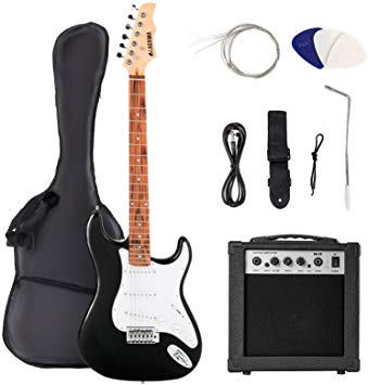 Full-Size Electric Guitar Kit with 20 W Amp, Bag, Strap,Picks, String, Cable, Black