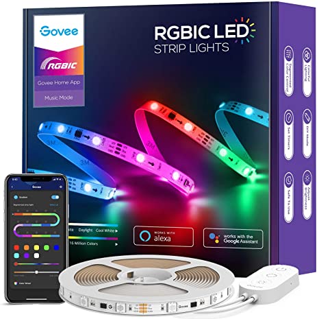 Govee RGBIC Alexa LED Strip Lights, Smart Segmented Color Control, WiFi, App LED Lights Work with Alexa and Google Assistant, Music Sync, Color Changing Lights for Bedroom, Desk and Kitchen, 16.4ft