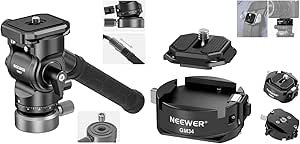 NEEWER GM27 Tripod Fluid Head with  /-10° Leveling Base(37mm Dia.), Metal Pan Tilt Head with Arca Type QR Plate, Max Load 8.8lb/4kg, GM34 Quick Switch Auto Lock Camera Quick Release Plate Kit Included