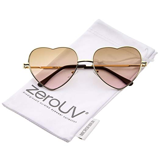 Small Thin Metal Frame Temples Colored Gradient Lens Heart Sunglasses 52mm