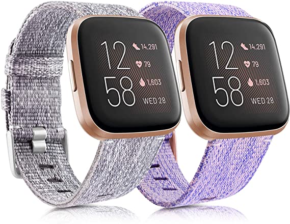 Vancle Woven Bands Compatible for Fitbit Versa/Versa 2/Versa Lite/Versa SE, Soft Woven Fabric Breathable Replacement Band for Fitbit Versa Smart Watch Women Men Small Large