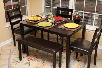 Home Life 5pc Dining Dinette Table Chairs & Bench Set Espresso Finish 150236