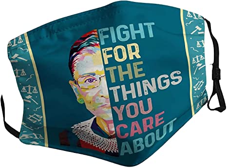 2 Pack RBG Cloth Print Face Cover Ruth Bader Ginsburg with 6 Carbon Filters and Adjustable Nose Clip