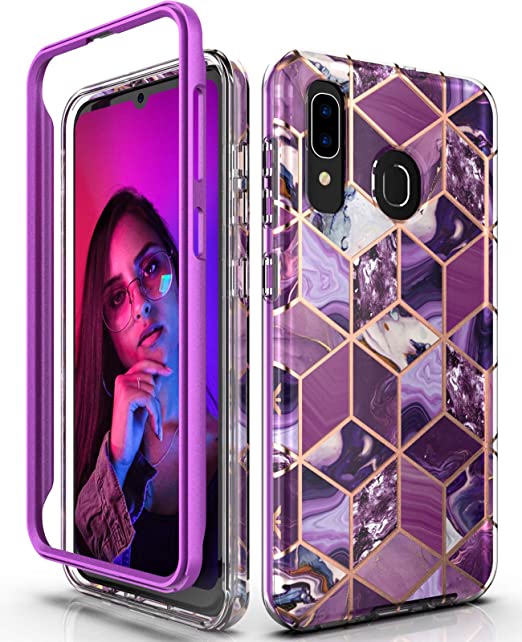 Hasaky Samsung Galaxy A20 Case,Galaxy A30 Case,Galaxy A50 Case Dual Layer Clear Cute Purple Marble Design TPU PC Heavy Duty Shockproof Protective Phone Case for Galaxy A20/A30/A50- Purple/Marble.